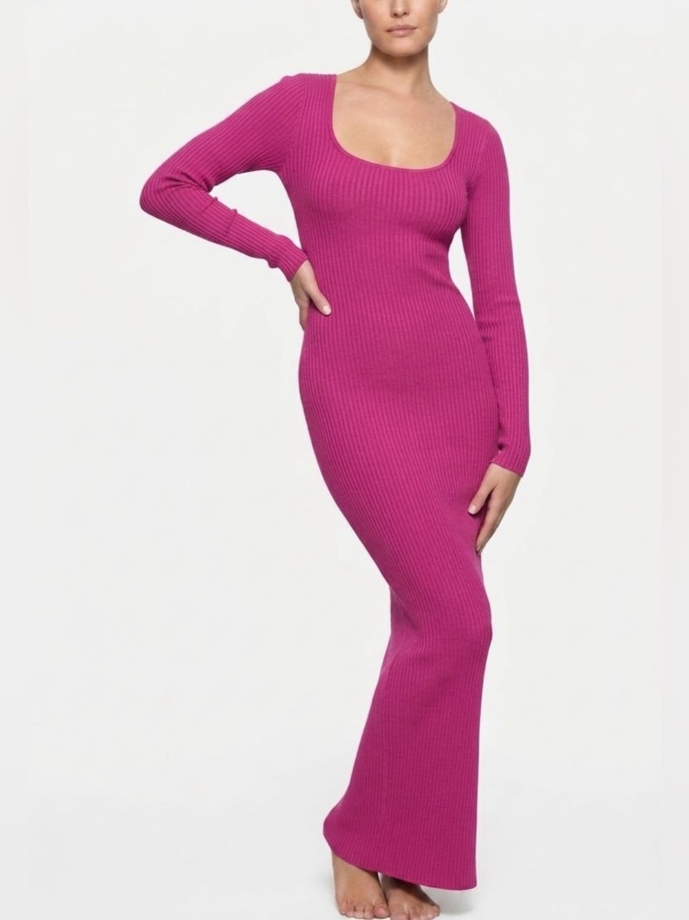 SKIMS Women's Soft Lounge Ribbed Long Sleeve Maxi Dress Hot Pink Size Large